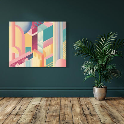 Pastel geometric abstract with arched shapes and futuristic architectural forms