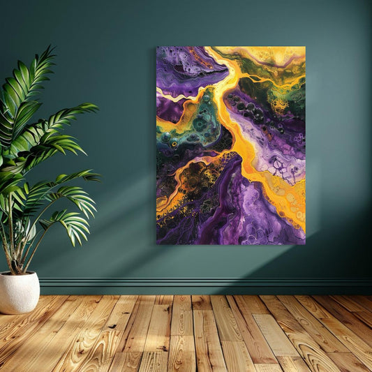 Swirl Pools Mixing abstract artwork with vibrant purple, yellow, and green fluid patterns