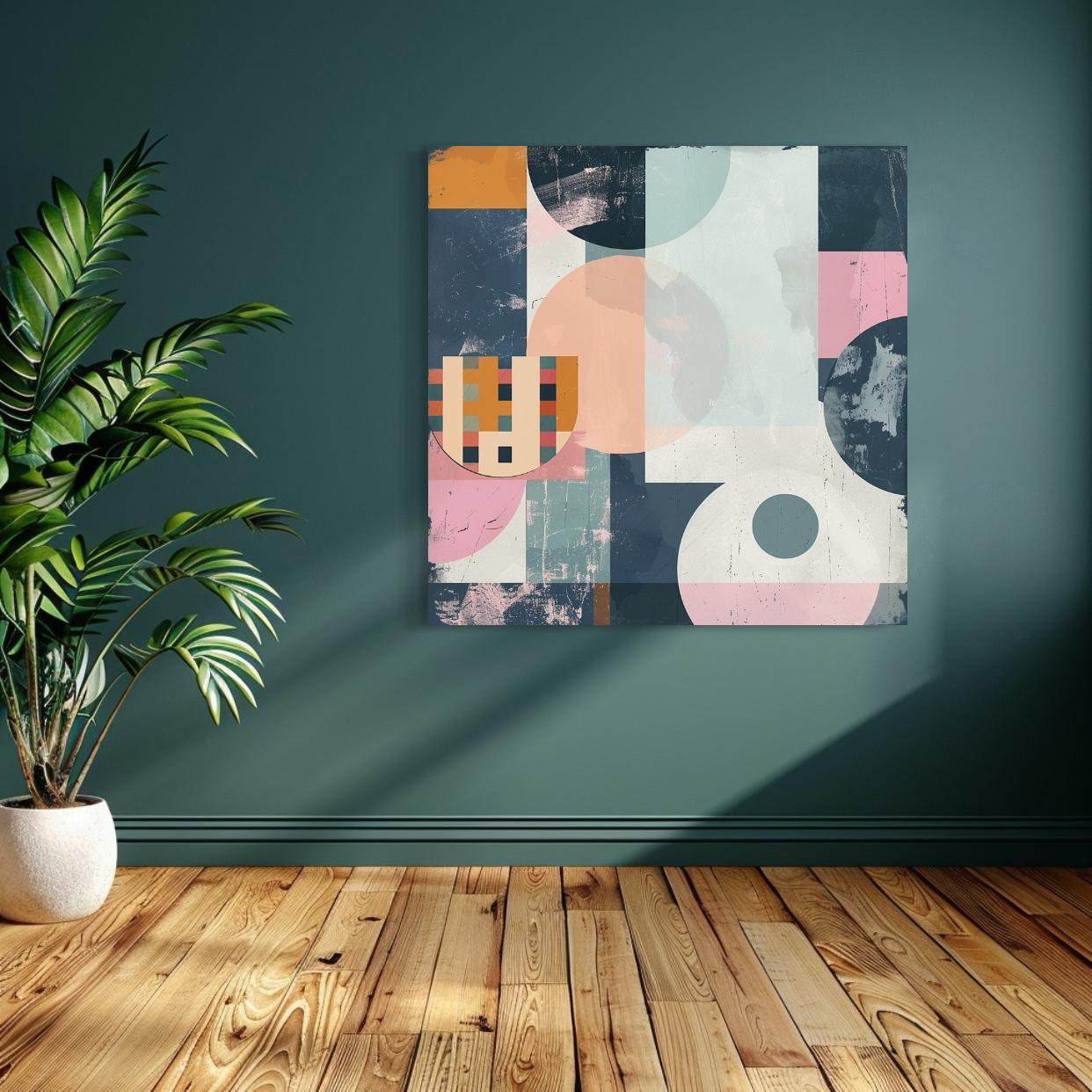 Abstract pastel art with overlapping circles and textured soft tones